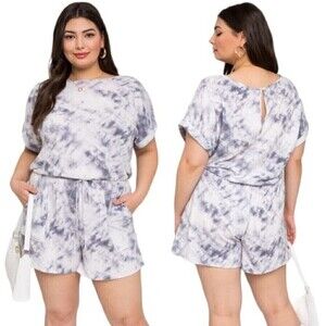 New! Gilli Tie Dye Jersey Short Sleeve Stretchy Comfy Lounging Casual Romper